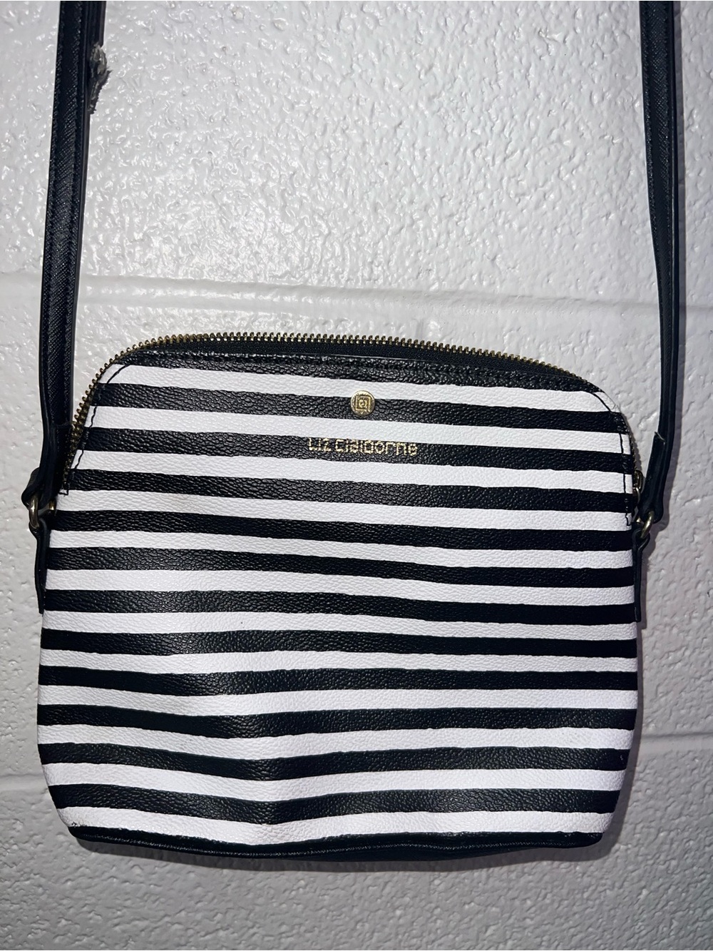 Liz Claiborne Black and White Striped Crossbody Purse